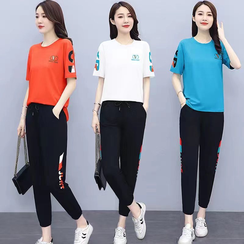 Set Áo Thun Ngắn Tay Form Ôm Và Quần Dài Thời Trang Mùa Hè Phong Cách Mới Dành Cho Nữ