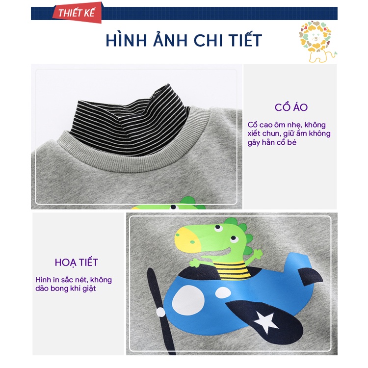Áo nỉ cho bé WELLKIDS WAPYPY áo nỉ dài tay cổ lọ 5 phân 2 lớp lót lông thu đông 2023