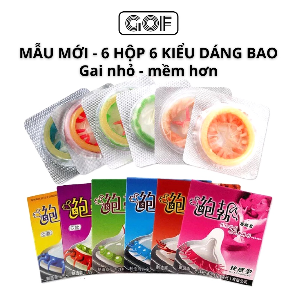 Bao cao su gai đôn dên gân gai lớn đầu rồng Extra Sensitive kéo dài thời quan quan hệ Hộp 6 cái bcs 6 kiểu – GoF Store