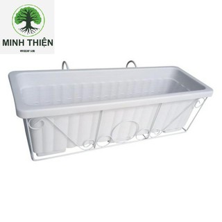 Chậu trồng rau có giá sắt treo chậu lan can - Chậu treo lan can kích thước 63.5cm x 22cm x 19cm