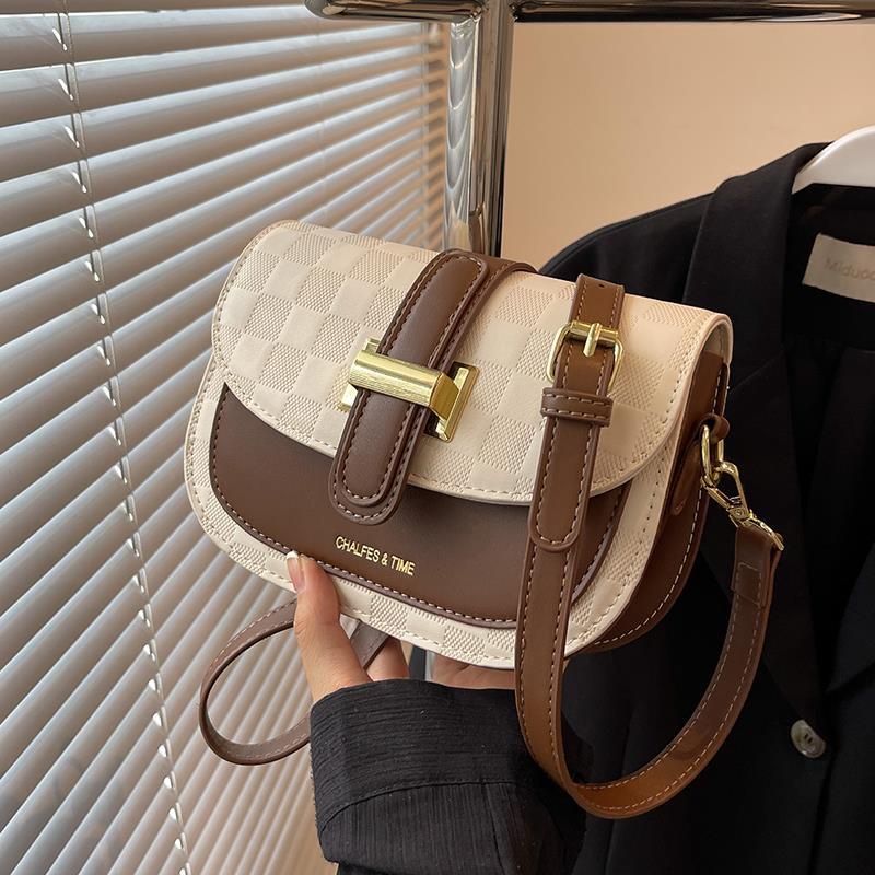 IELGY Túi Đeo Chéo Màu Sắc Tương Phản Họa Tiết Sọc Caro Cho Nữ