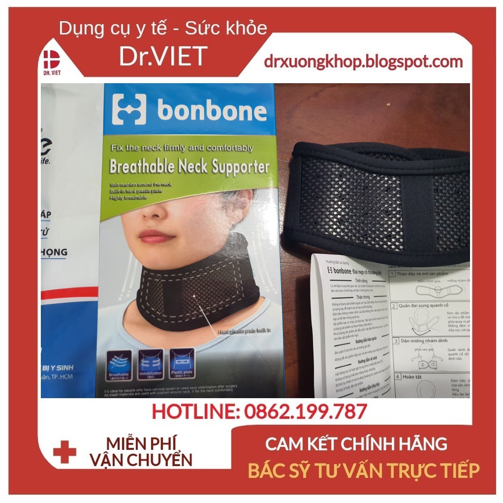 Đai Nẹp Cổ Thoáng Khí, Cố Định Cổ , Chống chấn thương cổ Bonbone Breathable Neck Support - Chính hãng cao cấp Nhật Bản