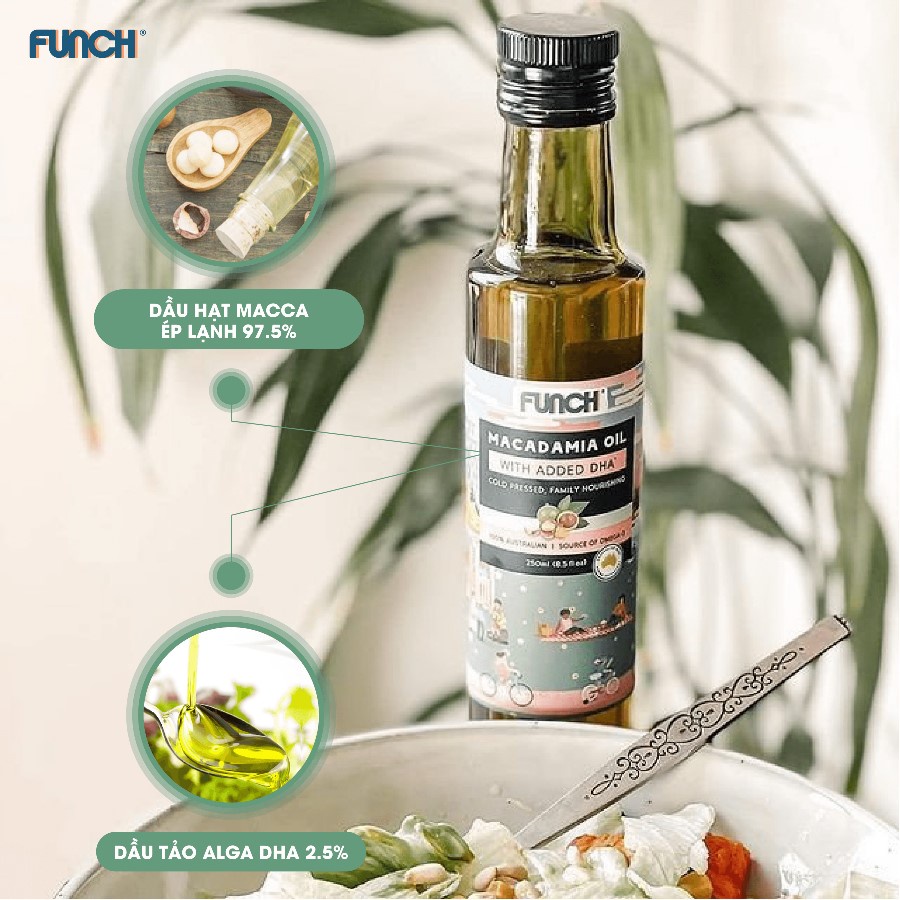 (Date 15/06/2023) Dầu Hạt Macca Ép Lạnh FUNCH Bổ Sung DHA Omega-3 Chai 250ml