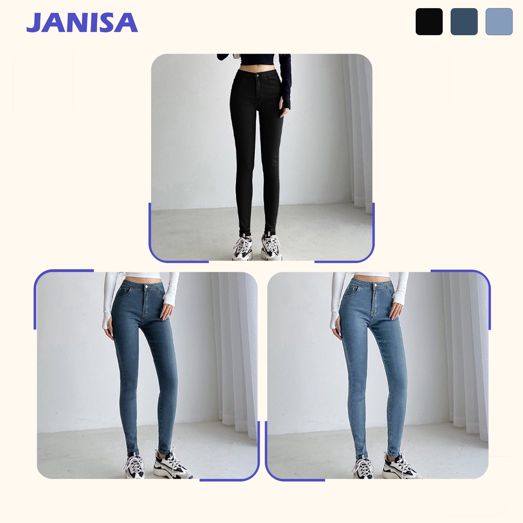 Quần jean nữ lưng cao co giãn dáng ôm skinny có túi trơn dài basic JANISA QJ03 | BigBuy360 - bigbuy360.vn