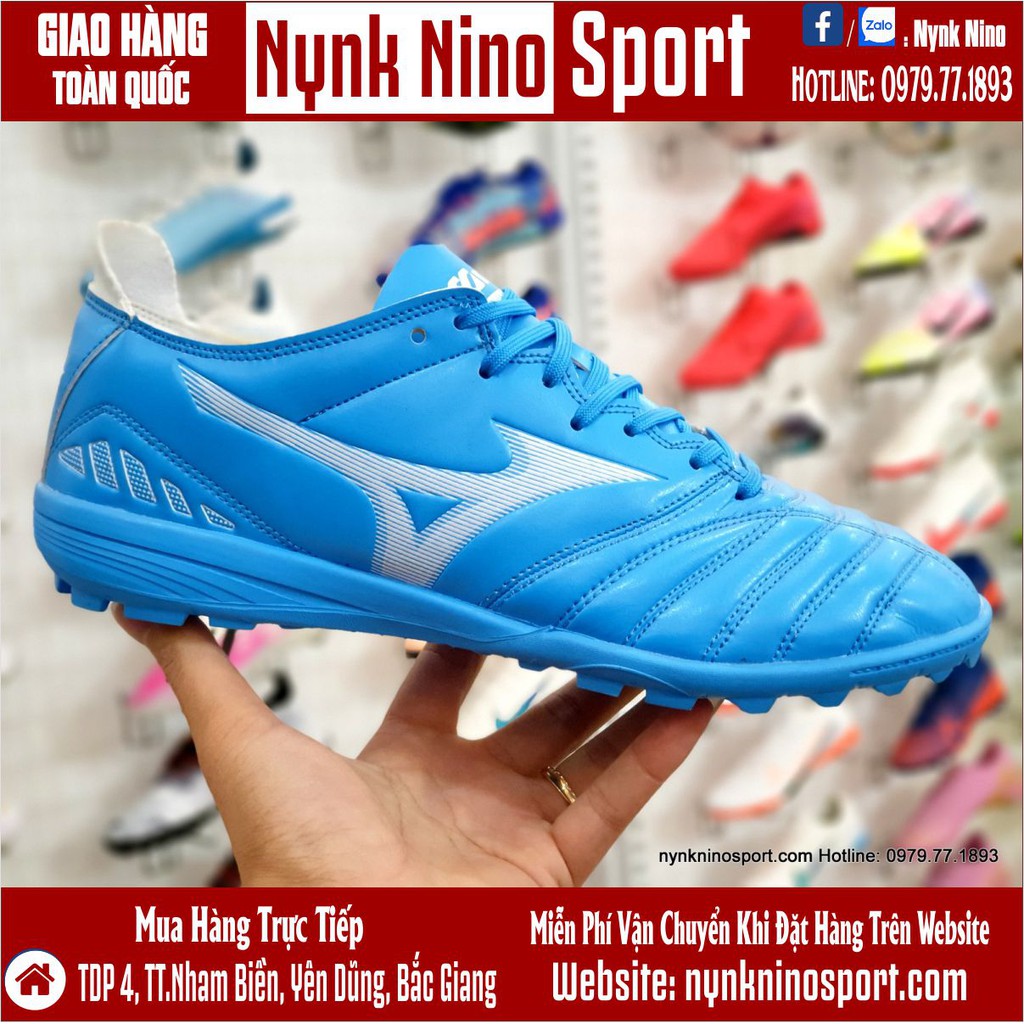 Giày Bóng Đá Mizuno Morelia Neo III Xanh Biển Vạch Trắng TF