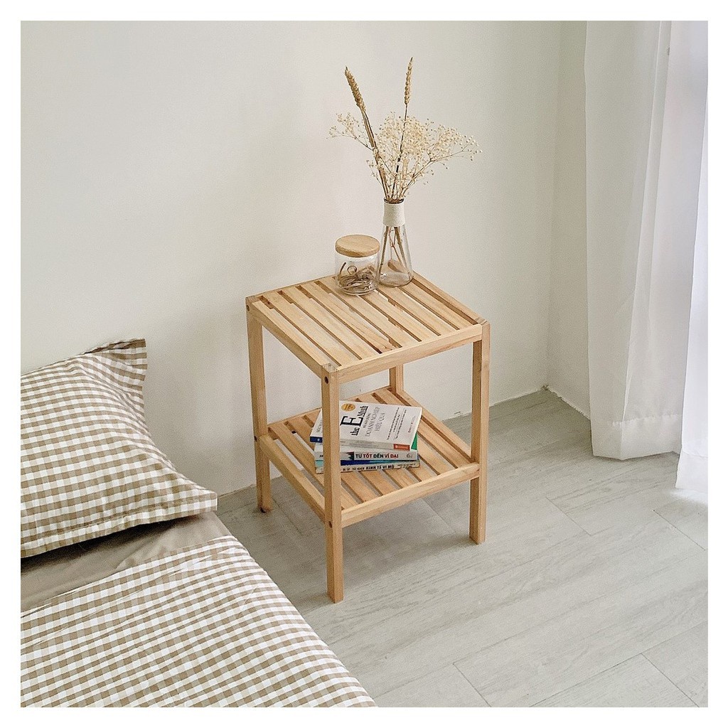 Kệ Gỗ Đầu Giường 2 Tầng Tự Lắp Ráp Kệ Đầu Giường Gỗ Thông Tự Nhiên - Wood Self - DIY