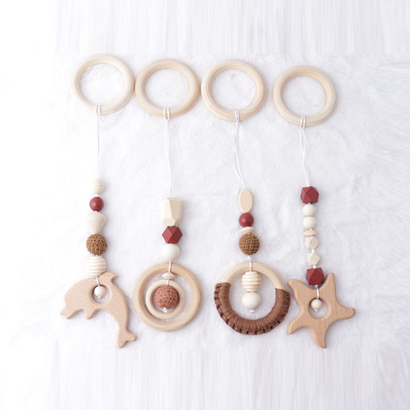 Bộ 4 Lục Lạc Đồ Chơi Bằng Gỗ Sồi Tự Nhiên Giáo Dục Cho Bé Sơ Sinh