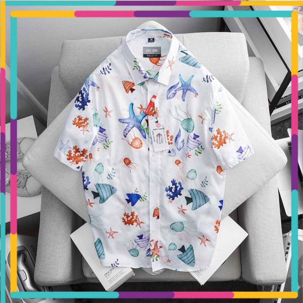 HÀNG VNXK - Áo sơmi họa tiết hoa lá cành - chất vải cotton siêu mềm siêu đẹp - màu đẹp thấm hút tốt - EH3