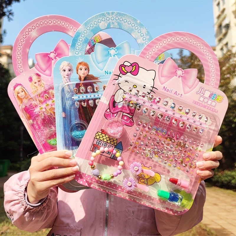 Vỉ đồ chơi trang điểm làm móng làm nails sticker 3D nổi dán móng tay cho bé gái hình Elsa-công chúa Disney-Ariel-Sofia
