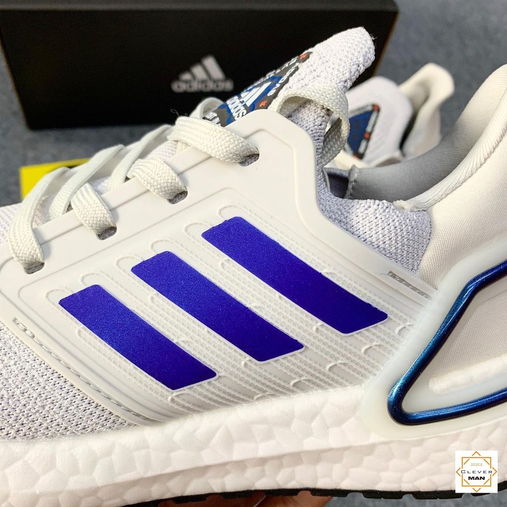 (FREESHIP+QUÀ) Giày thể thao Sneakers ULTRA BOOST 2020 white trắng sọc xanh dương Ultra boost 6.0