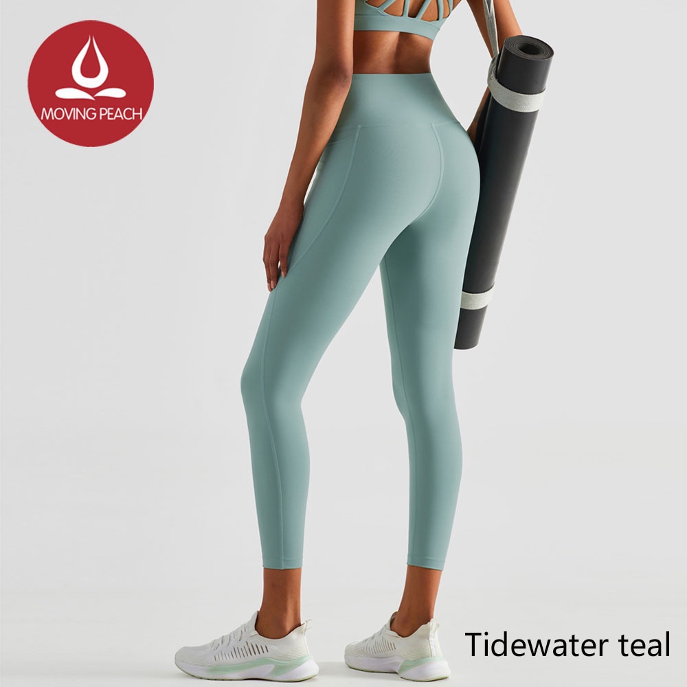 MOVING PEACH Women Sports Leggings Skin-friendly Yoga Pants with Pockets ALU
