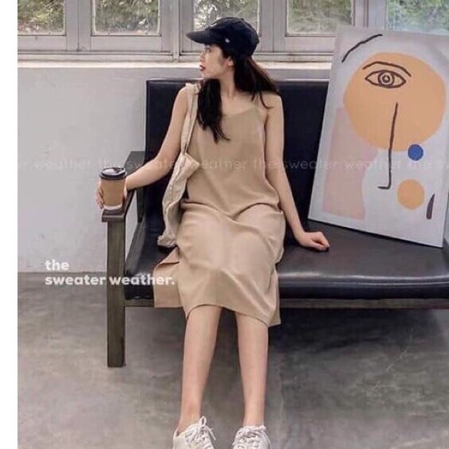 Đầm maxi hai dây xẻ tà dễ thương | BigBuy360 - bigbuy360.vn
