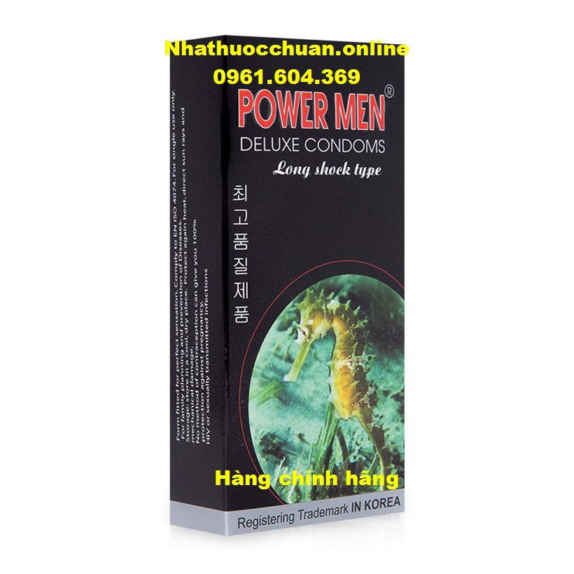Bao cao su cá ngựa gai kéo dài thời gian Power Men Long Shock (hộp 12c)