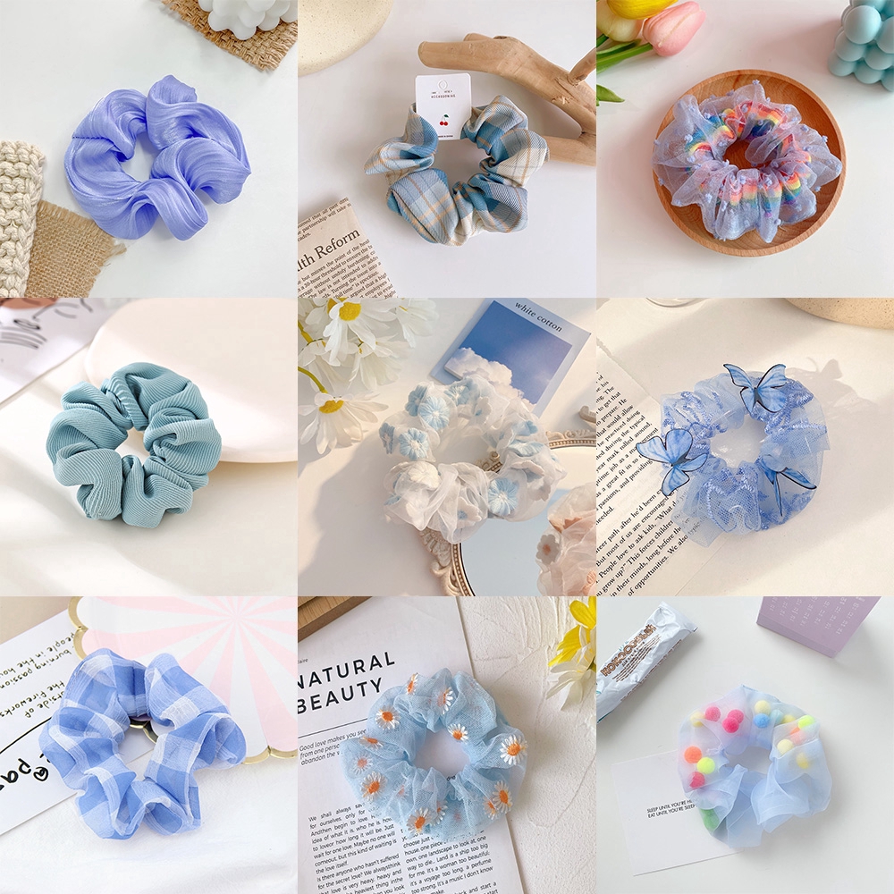 [HOT] màu xanh da trời Scrunchies Hoa Cúc Bươm Voan Cột Tóc Scrunchie Con Gái Chun Buộc Tóc Phụ Kiện Tóc | WebRaoVat - webraovat.net.vn