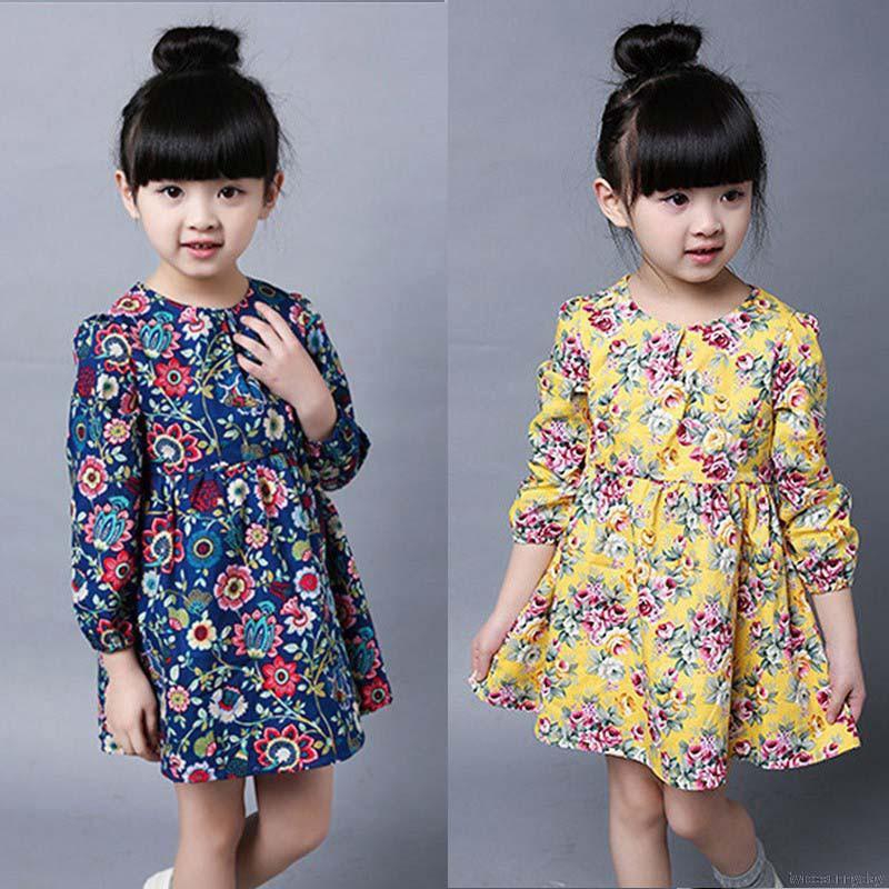 Đầm hoa tay dài xinh xắn dành cho bé gái