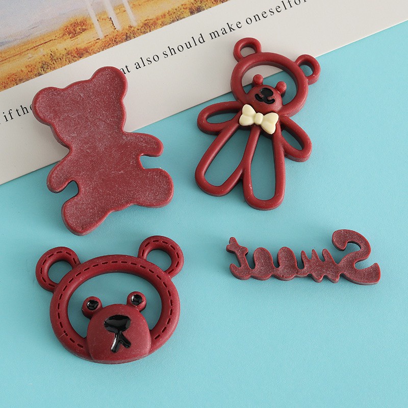 Charm (C277) slime/ Dụng Cụ Charm Trang Trí [Ko Keo &amp; Nút] Hình Gấu Màu Kem &amp; Socola (2.2x2.7cm)