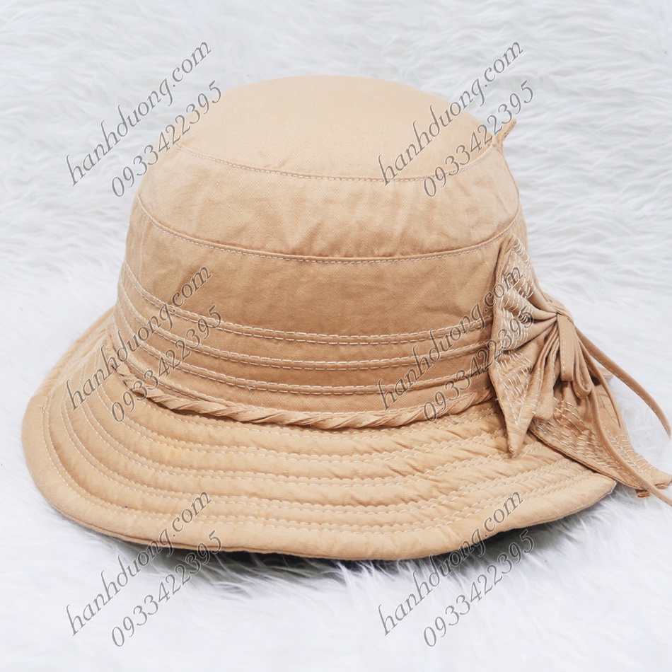 Nón bo vành rộng 7cm mũ tai bèo vành tròn gắn nơ rích rắc, vải cotton cao cấp của AT phù hợp cho nữ