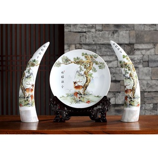 SET Gốm Trang Trí Cao Cấp GN08 ( 1 đĩa trang trí kèm chân+ 2 biểu tượng ngà Voi)