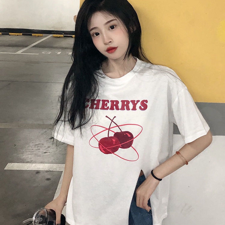 Áo thun tay ngắn dáng rộng xẻ tà thời trang mùa hè hàn quốc cho nữ áo phông nữ