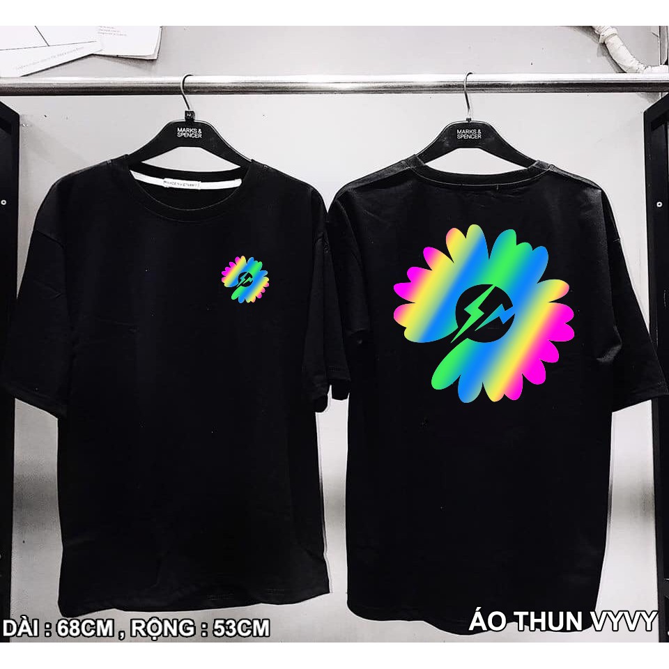Áo Thun Phản Quang Hoa Cúc sấm sét Cotton 75%, Form rộng Unisex, nam nữ Đẹp Ken T-Shirt.