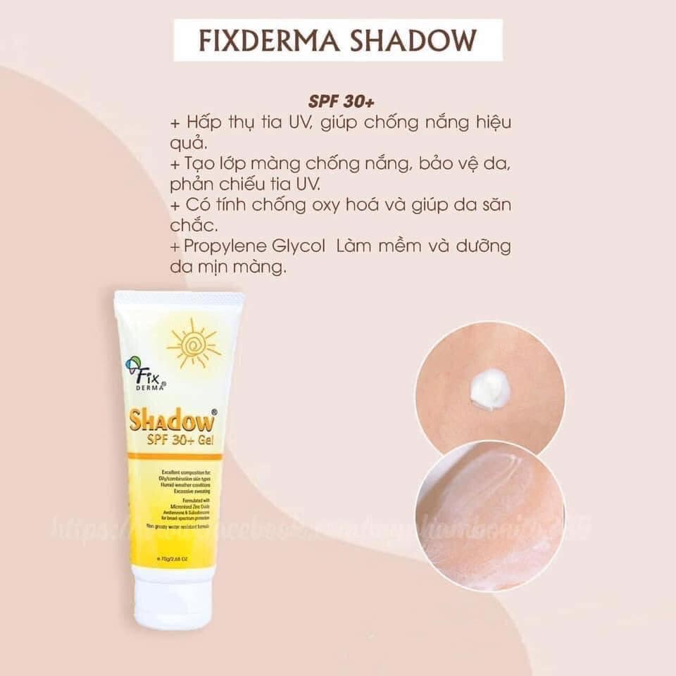 Kem chống nắng Fixderma Shadow GEL SPF 30+ | CREAM SPF 50+ (75g)