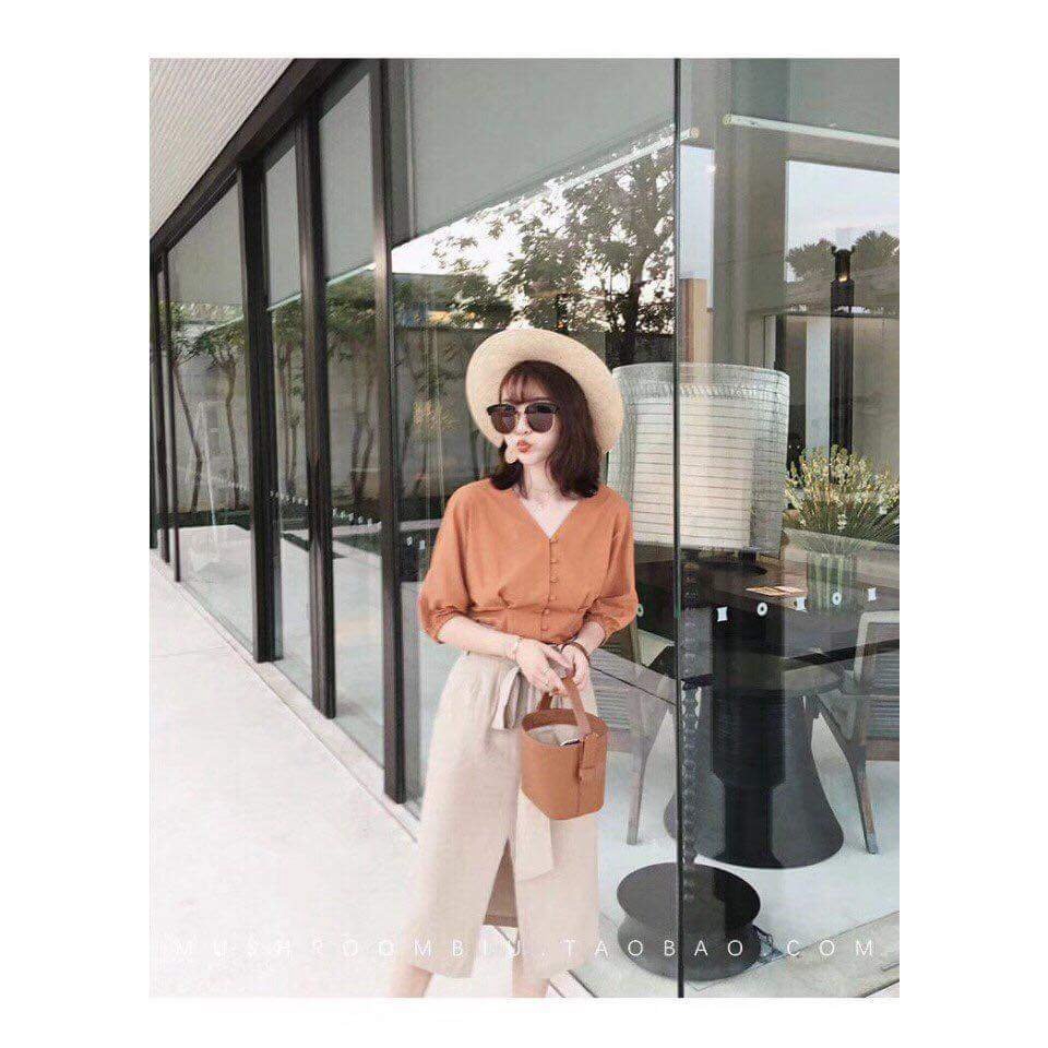 áo sơ mi cổ v bo tay max xinh