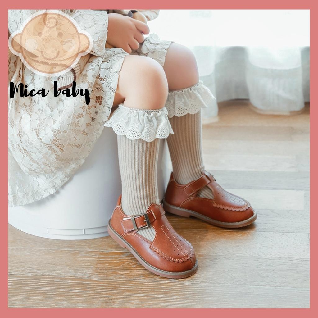 Tất vớ cao cổ không gót viền bèo kiểu dáng tiểu thư cho bé từ 1-4 tuổi Mica baby T26