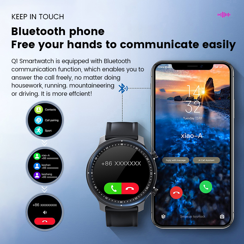 TODEX SHOCK Q1 Smart Watch Bluetooth Call 1.28Inch Touch Screen Clock For IOS Android Phone