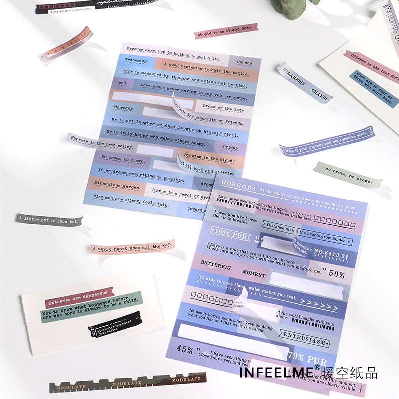 Sticker - Set 6 Bảng Sticker Dạng Film Và Dòng Chữ Nhiều Phong Cách Trang Trí Bullet Journals Khác Nhau