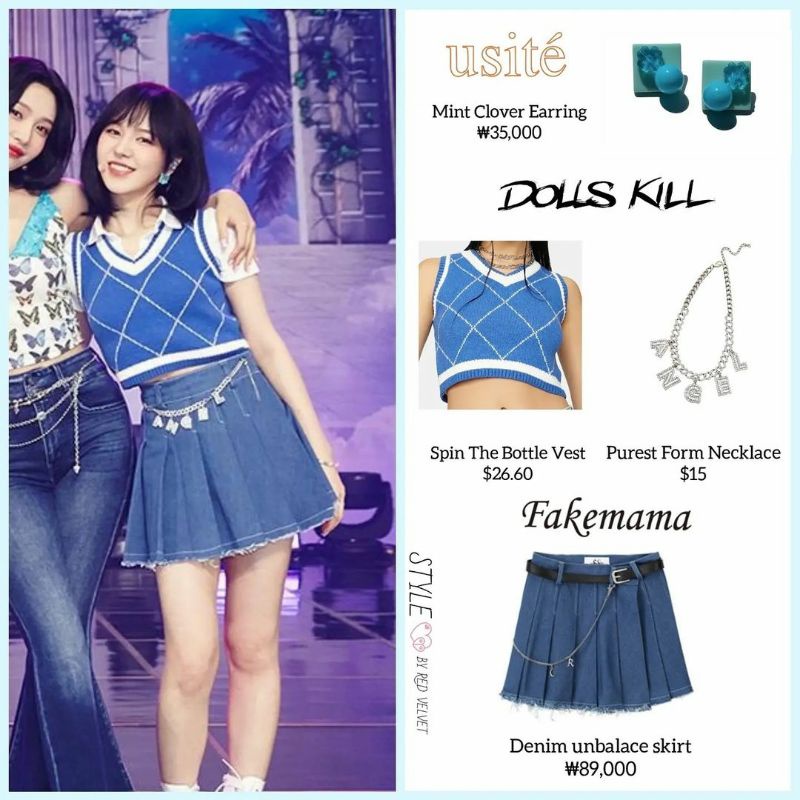 Áo gile len xanh Dolls Kill giống Wendy Red Velvet