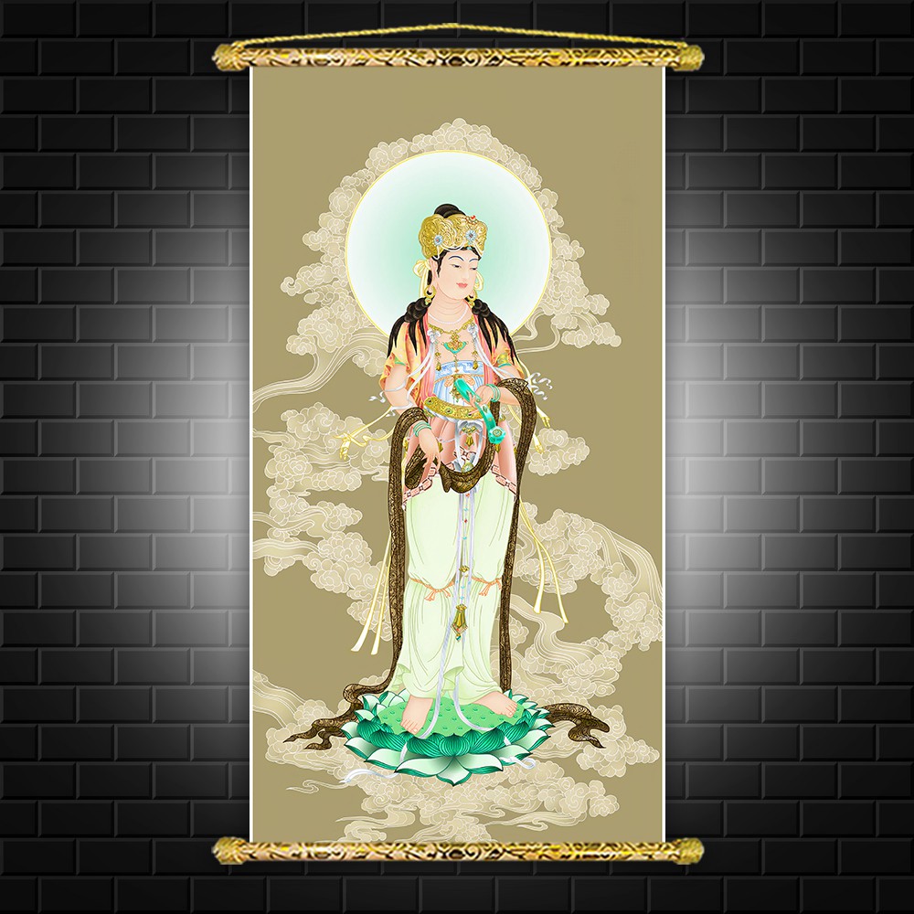 Tranh Liễn Phật Giáo - Quan Thế Âm Bồ Tát ,vải canvas nẹp sáo gỗ, Nhiều Mẫu Lựa chọn,kích thước đa dạng -GIÁ XƯỞNG