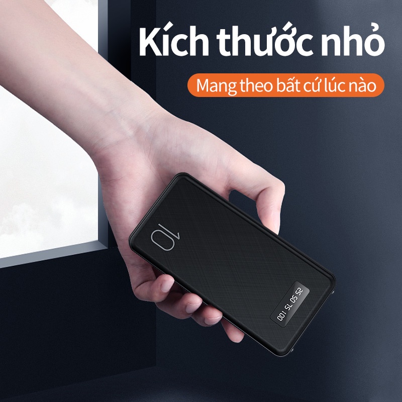 Sạc dự phòng Kivee PH31P 10000mAh 12W màu hồng dễ thương pin dự phòng bảo bành 1 năm siêu bền mini portable