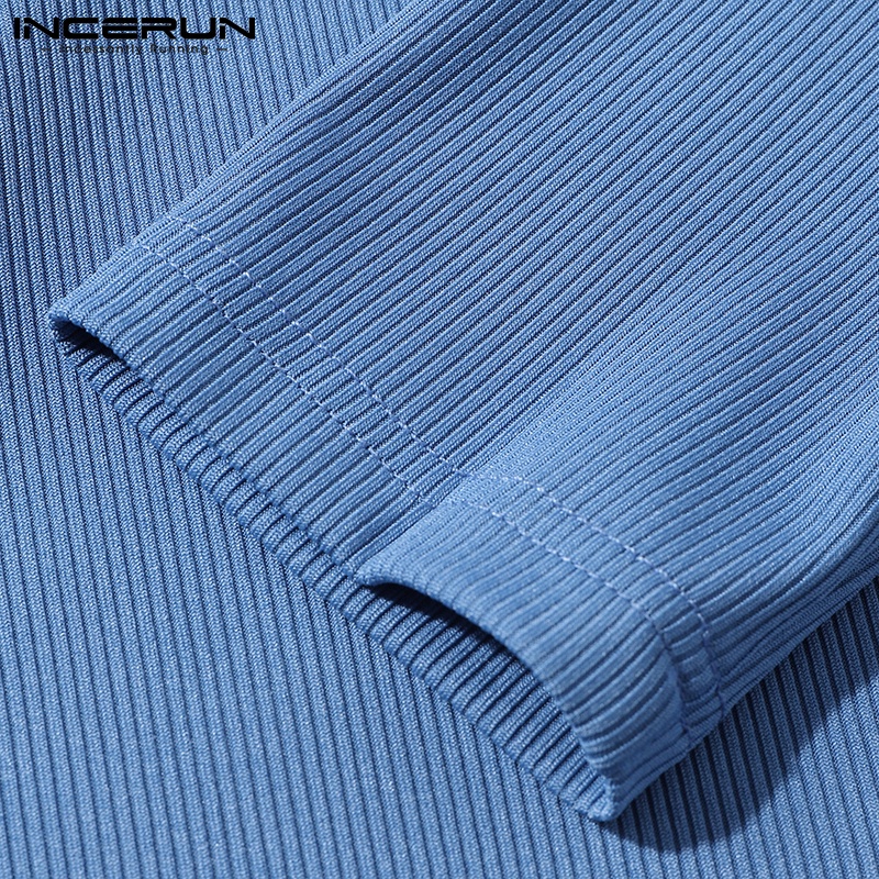 Áo thun thân ngắn INCERUN dáng ôm vừa vặn tay tay dài một bên 3 màu tùy chọn thời trang cho nam