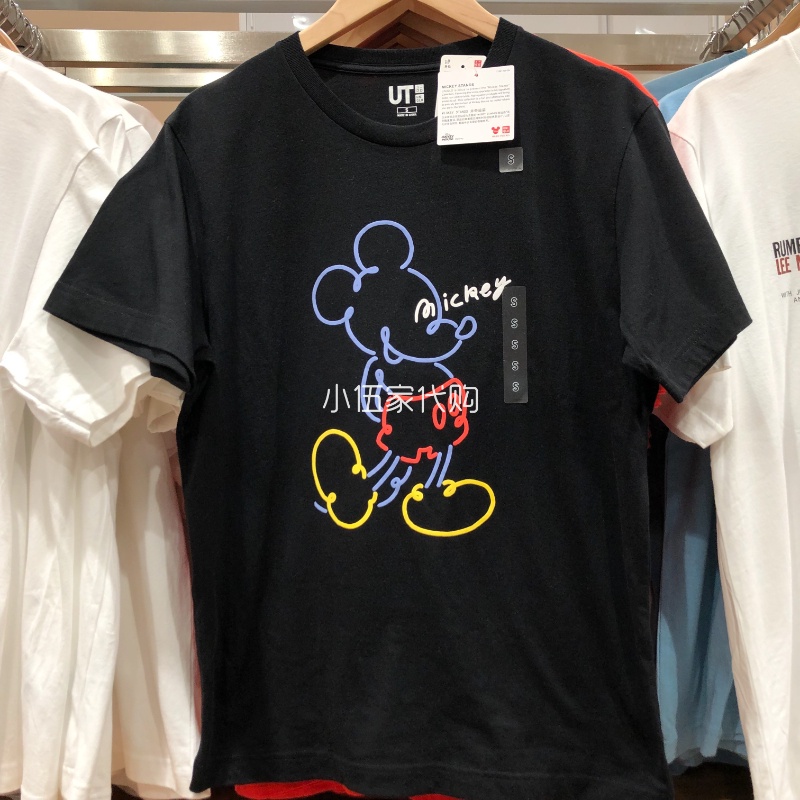 DISNEY Uniqlo Áo Thun Ngắn Tay In Hình Chuột Mickey Thời Trang Cho Cặp Đôi