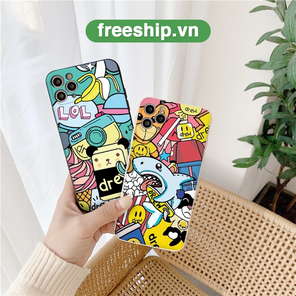 Ốp lưng iphone Drew Toy bóng cạnh vuông 6/6plus/6s/6splus/7/7plus/8/8plus/x/xr/xs/11/12/13/pro/max/plus/promax