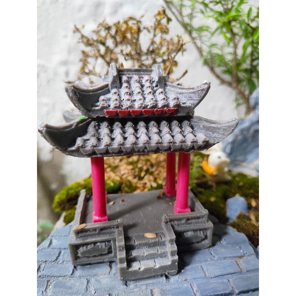 Bonsai Lầu nghinh phong 4 góc 2 mái tiểu cảnh phật giáo