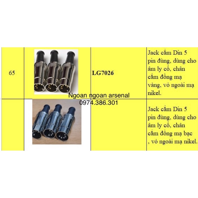 Jack rắc loa MIDI  5 chân, 7 chân chuẩn Đức. báo giá 1 cái