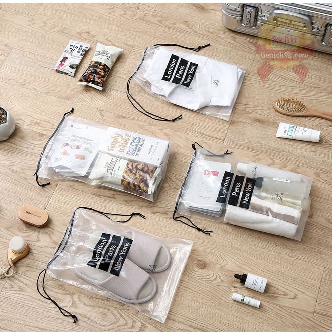 Túi đựng văn phòng phẩm giày dép dây rút đồ trang điểm trong suốt chống nước – 36*24cm