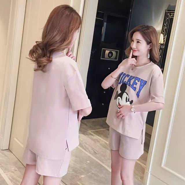 đồ bộ bầu lửng chất cotton đẹp mát mặc hè  hàng quảng châu cao cấp ✅sẵn ngắn hồng size M-L,dài ghi size L-XL