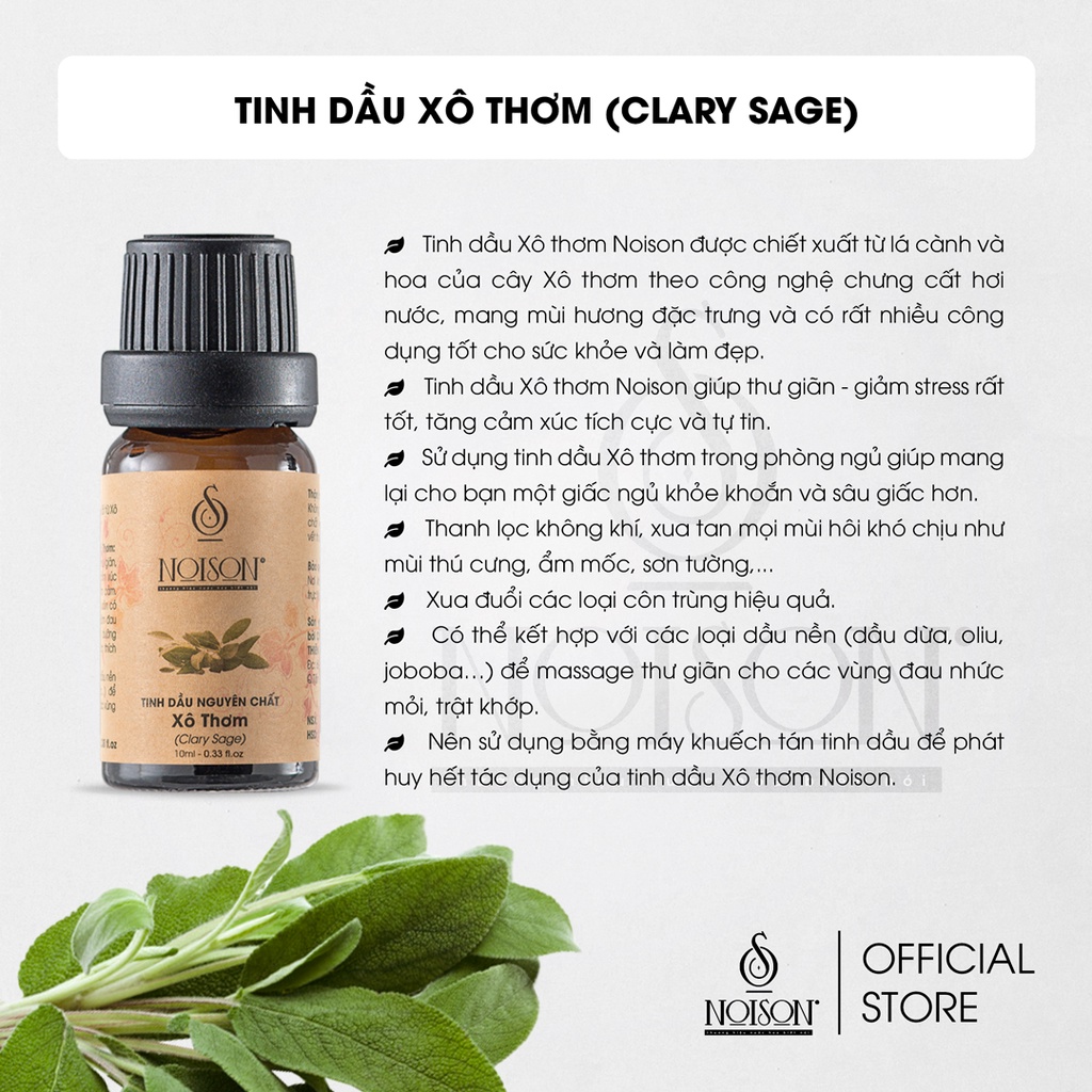 [BÌNH 500ML] Tinh dầu Xô Thơm Noison | Clary Sage Essential Oil | Nhập khẩu Ấn Độ |