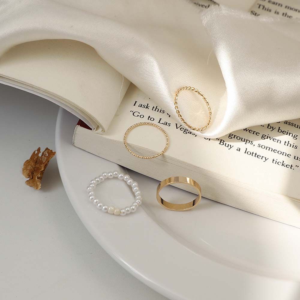 Bộ 4 Nhẫn Đeo Ngón Tay Đính Ngọc Trai Thời Trang Hàn Quốc Dành Cho Nữ