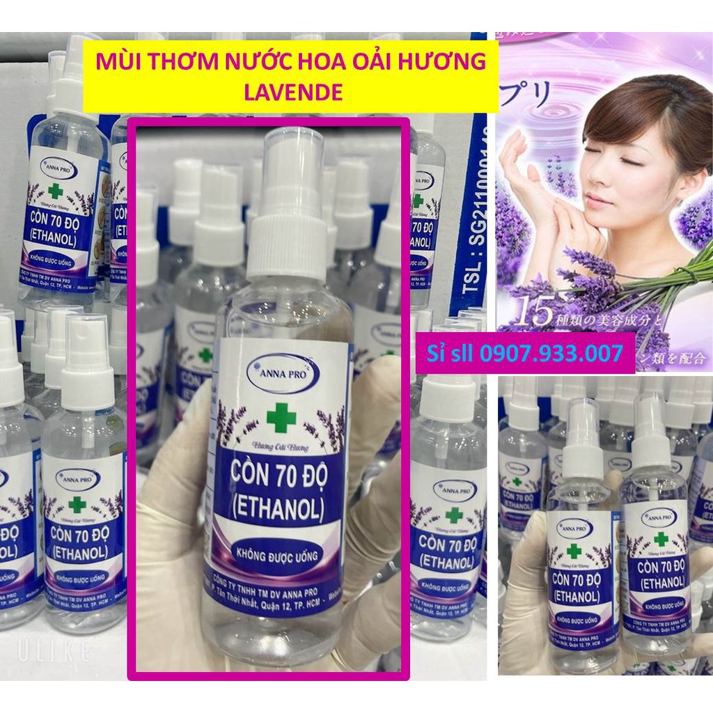 Cồn 70 độ hương hoa oải hương lavende/nhỏ gọn xịt đa dụng