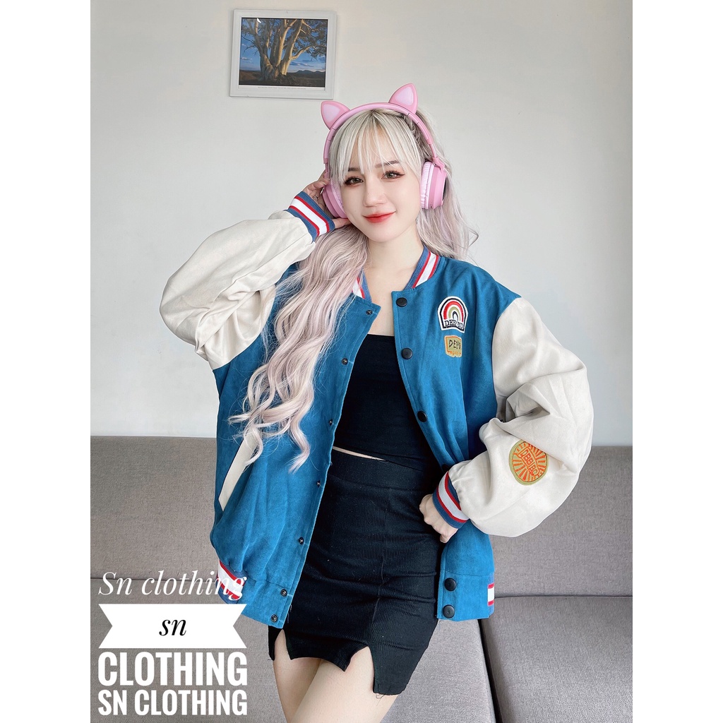 Áo Khoác Bóng Chày Nữ Thêu Logo Cá Tính - Bomber Dài Tay 2 Lớp Form Rộng