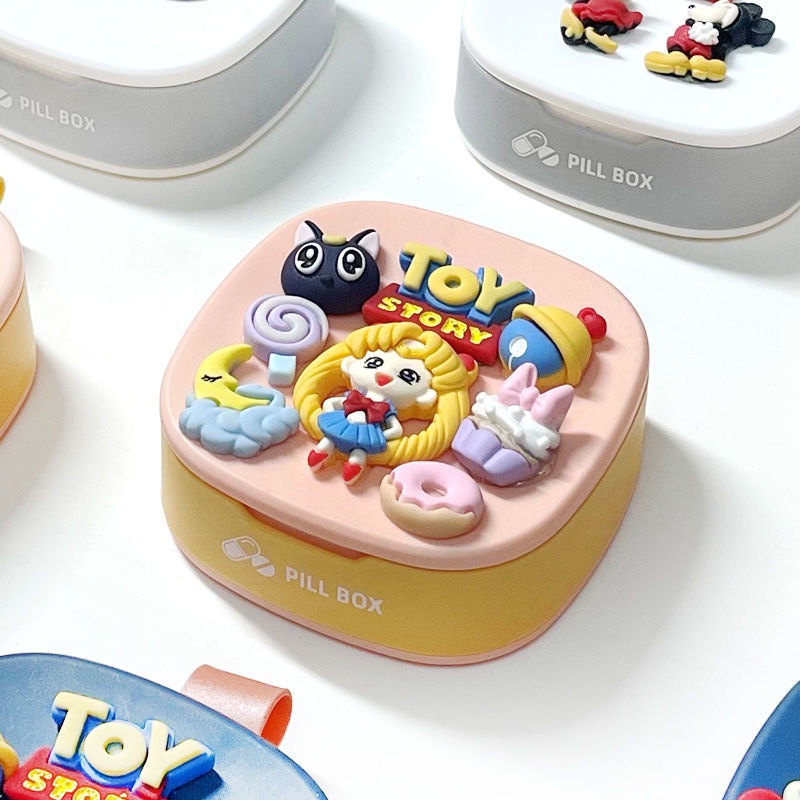 Hộp Đựng Thuốc Mini Chống Ẩm Họa Tiết Hoạt Hình Dễ Thương
