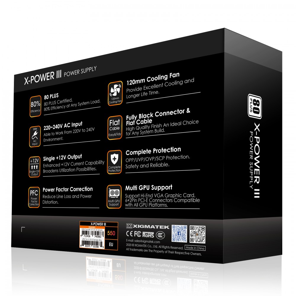 Nguồn XIGMATEK X-POWER III X-550 (EN45983) - Sản phẩm lý tưởng cho hệ thống GAME-NET