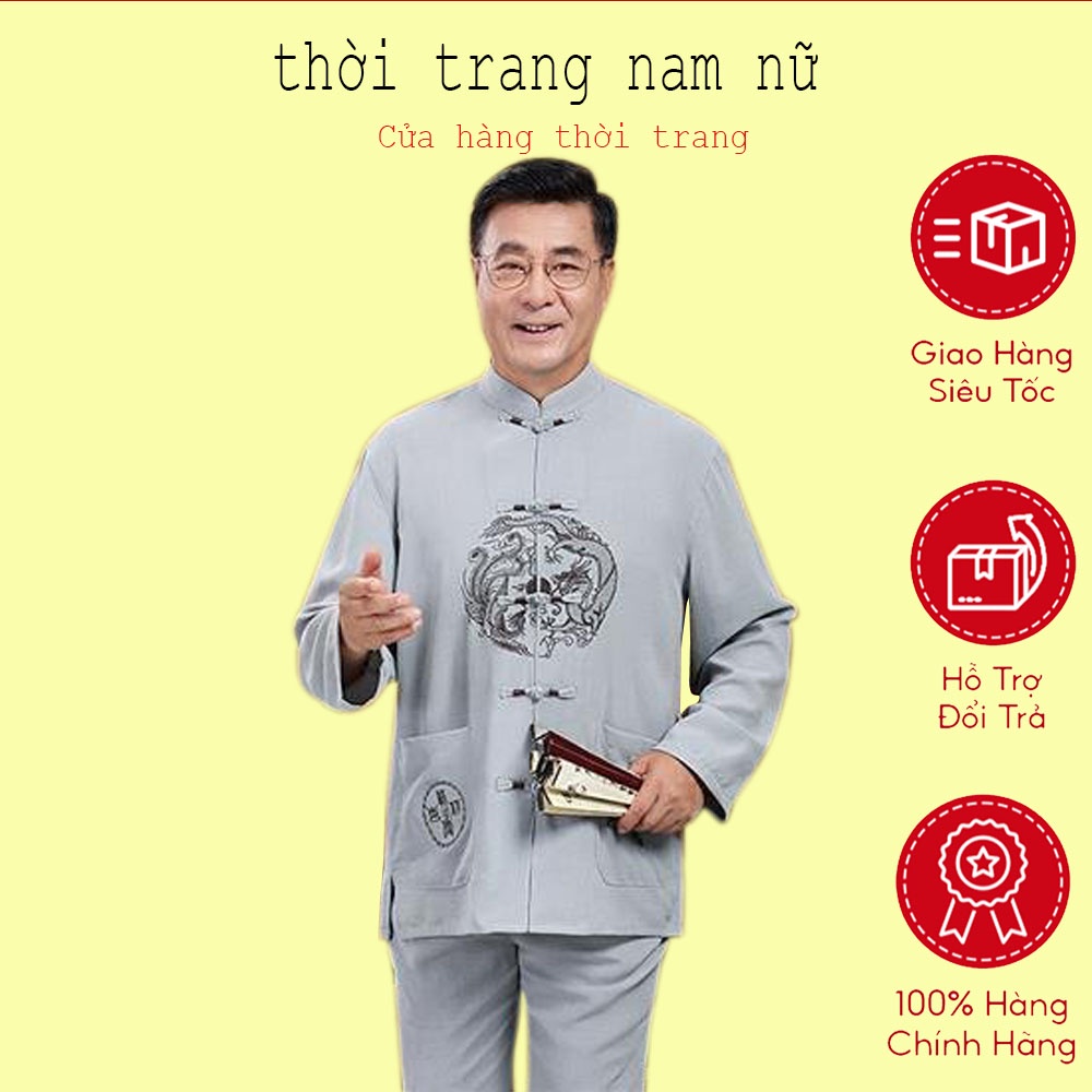 Trang Phục Thời Đường Bộ Đồ Nam Dài Tay Trang Phục Cho Bố Rộng Rãi Thường Ngày Áo Sơ Mi Kiểu Trung Quốc Dành Cho Bố