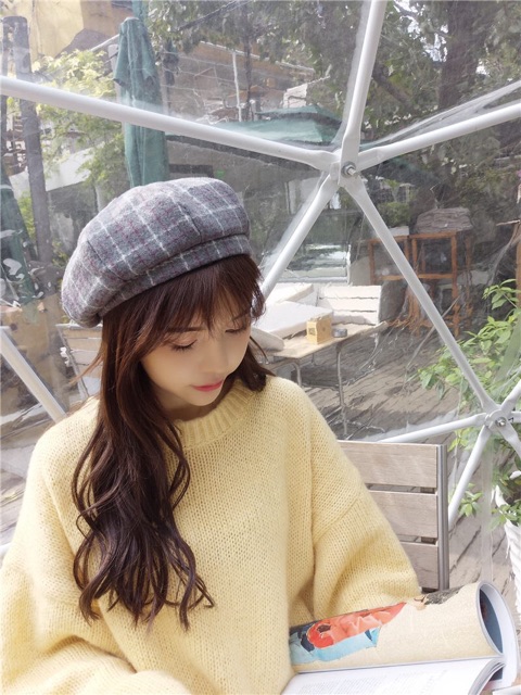 Mũ nồi dạ kẻ caro siêu đẹp, nón beret dạ kẻ caro hàng loại 1