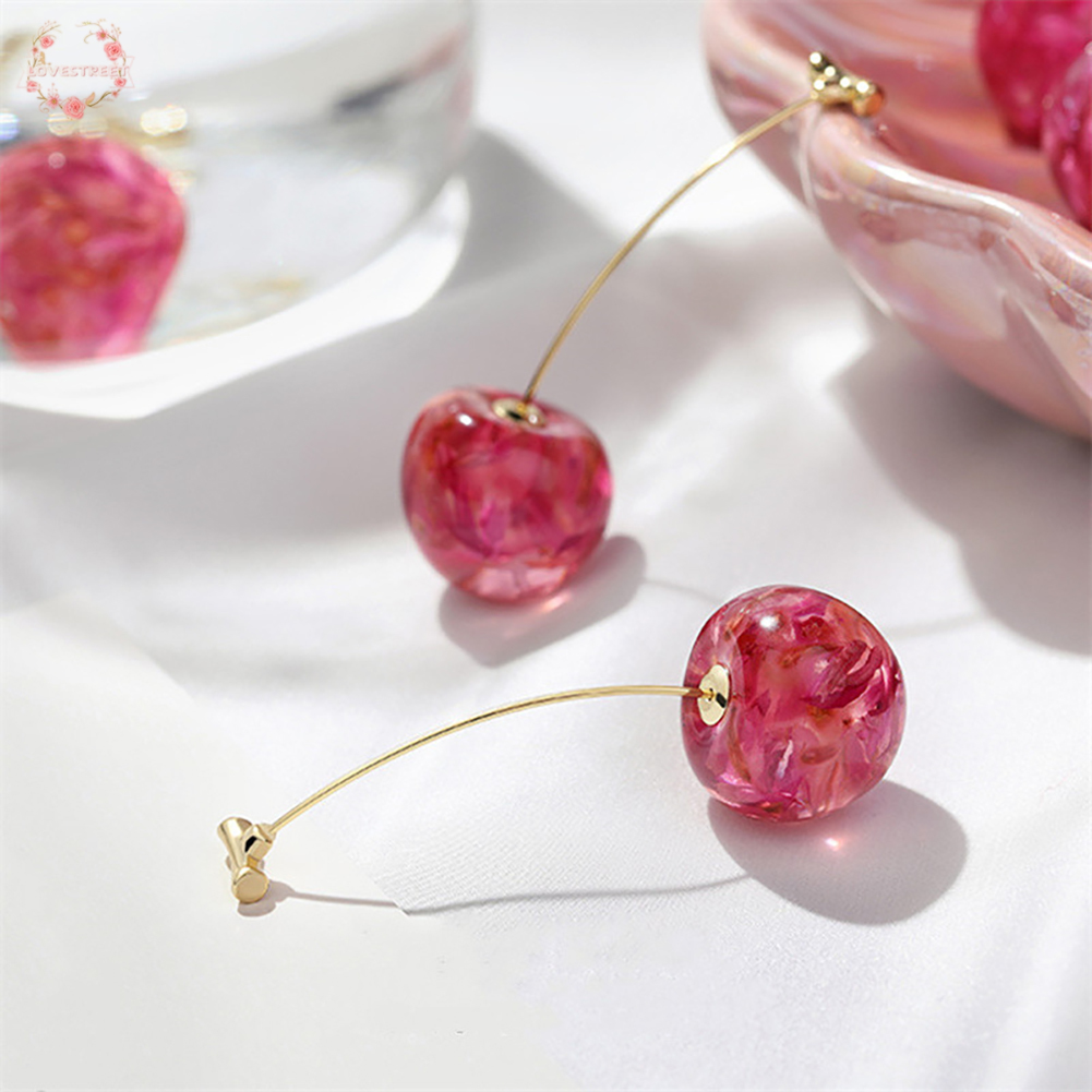 Lovestreet Acrylic Fashion Geometric Fine Sweet Cherry Women Drop Long Earrings Jewelry Gifts