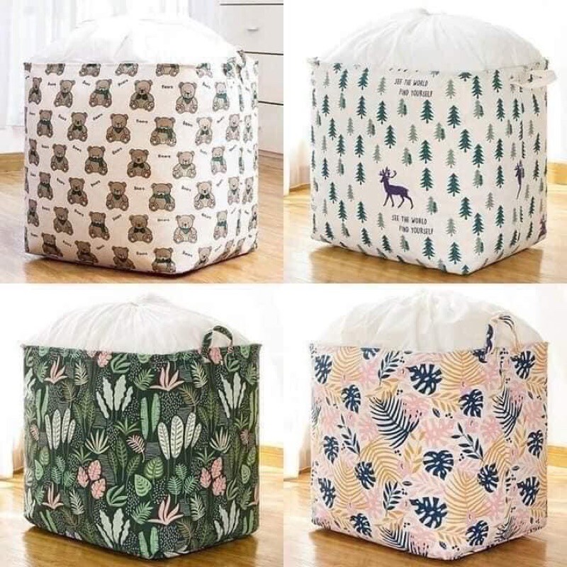 Túi đựng chăn màn quần áo 100L đa năng vải canvas túi có nắp khoá miệng chống thấm nước và côn trùng cất trữ đồ tiện lợi