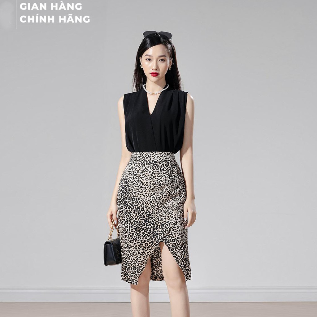 Chân váy bút chì nữ công sở Linbi họa tiết da báo, váy xẻ tà tôn dáng thanh lịch Liin clothing J4115